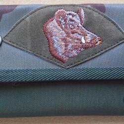 Pochette &agrave; balles pour chasseurs, broderie sanglier
