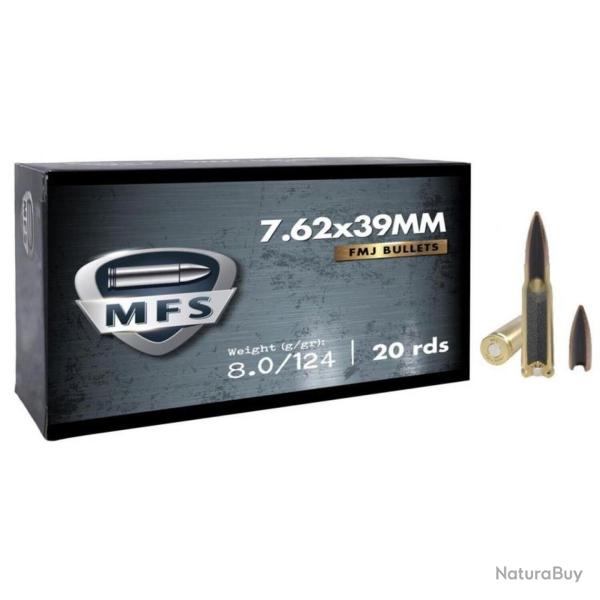 Munitions MFS cal. 7,62x39 FMJ 124gr �tui Laiton - Lot de 500