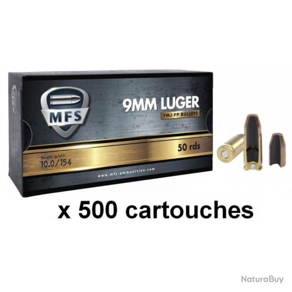 Munitions MFS cal. 9x19 FMJ Flat Point 154gr Subsonic - Lot de 500