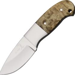 Couteau Elk Ridge Mini Hunter Lame Acier 3Cr13 Manche Bois de ronce Etui Cuir ER111