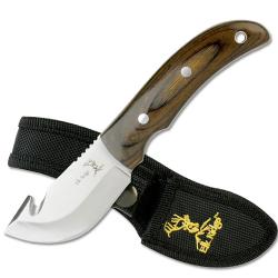 Couteau Elk Ridge Guthook Hunter Lame Acier 3Cr13 Manche Bois marron Etui Nylon ER108