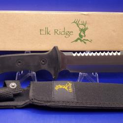 Couteau Elk Ridge Sawback Hunter Lame Acier 3Cr13 Manche Bois noir Etui Nylon ER082