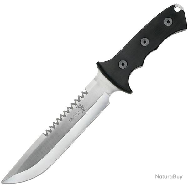 Couteau Elk Ridge Sawback Hunter Lame Acier 3Cr13 Manche Bois noir Etui Nylon ER082