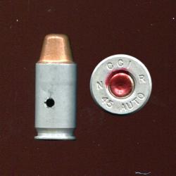 .45 ACP - &eacute;tui aluminium - balle tronconique cuivre - marquage : CCI N R 45 AUTO
