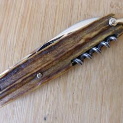 Couteau multifonctions vintage type BEGON/BARGEON 6 pi&egrave;ces Bois de Cerf Thiers FRANCE