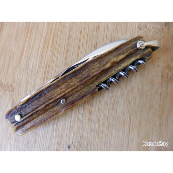 Couteau multifonctions vintage type BEGON/BARGEON 6 pi�ces Bois de Cerf Thiers FRANCE