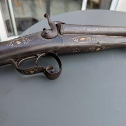 rare et grand fusil de chasse BRUN LATRIGE BTE PARIS cal 16 tbe belles gravures et t&ecirc;tes animaux or