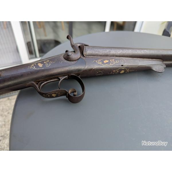 rare et grand fusil de chasse BRUN LATRIGE BTE PARIS cal 16 tbe belles gravures et t�tes animaux or
