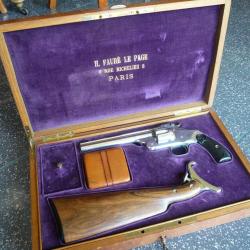 exceptionnel coffret de revolver Smith & Wesson new model target + crosse d'&eacute;paulement