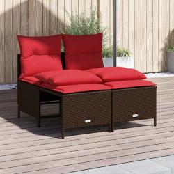 Ensemble de canap&eacute; de jardin 4 pcs avec coussins marron r&eacute;sine tress&eacute;e