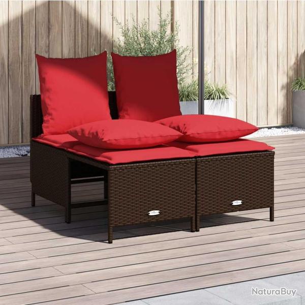 Ensemble de canap� de jardin 4 pcs avec coussins marron r�sine tress�e