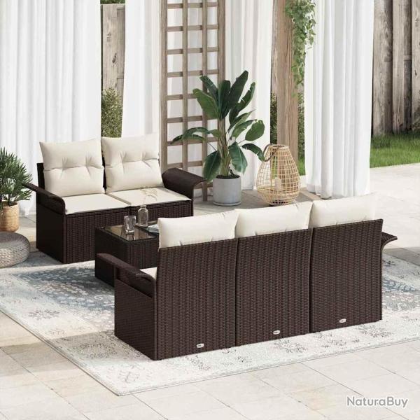 Ensemble de canap� de jardin avec coussin 6 pcs Marron et Cr�me