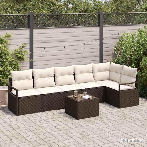 Ensemble de canap� de jardin 7 pcs Marron et Cr�me polyrotin