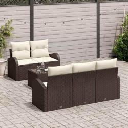 Ensemble de canap&eacute; de jardin 6 pcs Marron et Cr&egrave;me polyrotin