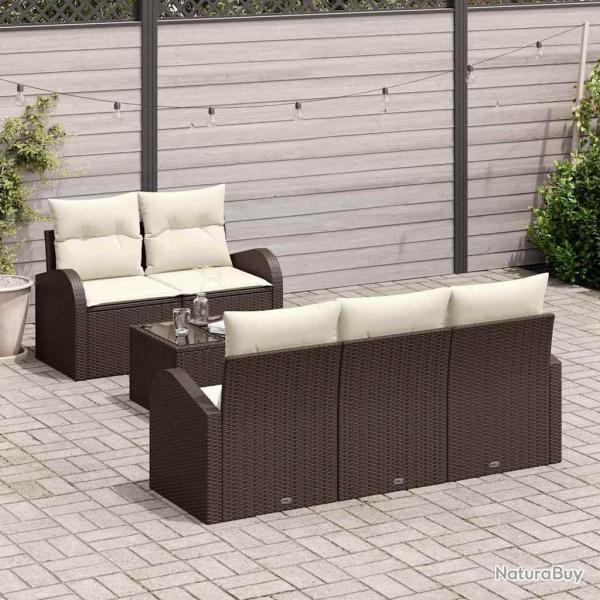 Ensemble de canap� de jardin 6 pcs Marron et Cr�me polyrotin
