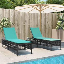 Ensemble de 2 chaises longues avec table noir r&eacute;sine tress&eacute;e