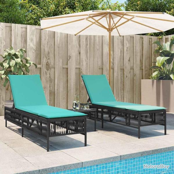 Ensemble de 2 chaises longues avec table noir r�sine tress�e