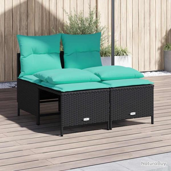 Ensemble de canap� de jardin 4 pcs avec coussins noir r�sine tress�e