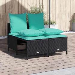 Ensemble de canap&eacute; de jardin 4 pcs avec coussins noir r&eacute;sine tress&eacute;e