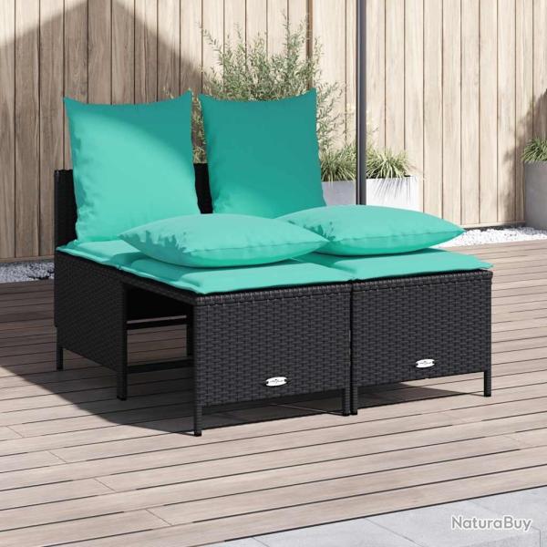 Ensemble de canap� de jardin 4 pcs avec coussins noir r�sine tress�e