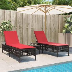Ensemble de 2 chaises longues avec table marron r&eacute;sine tress&eacute;e