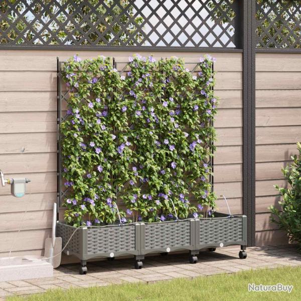 Porte-plante de jardin avec irrigation et roues 3 pc Gris clair