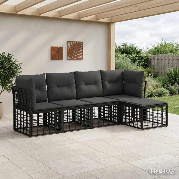 Ensemble de canap�s d'ext�rieur Noir Polyester