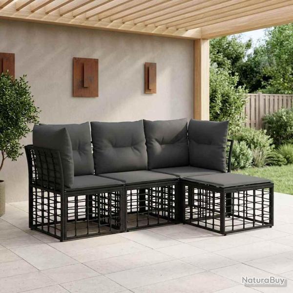 Ensemble de canap�s d'ext�rieur Noir Polyester