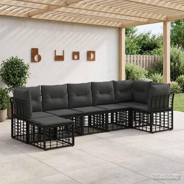 Ensemble de canap�s d'ext�rieur Noir Polyester