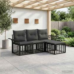 Ensemble de canap&eacute;s d'ext&eacute;rieur 4 pcs Noir et Gris fonc&eacute;
