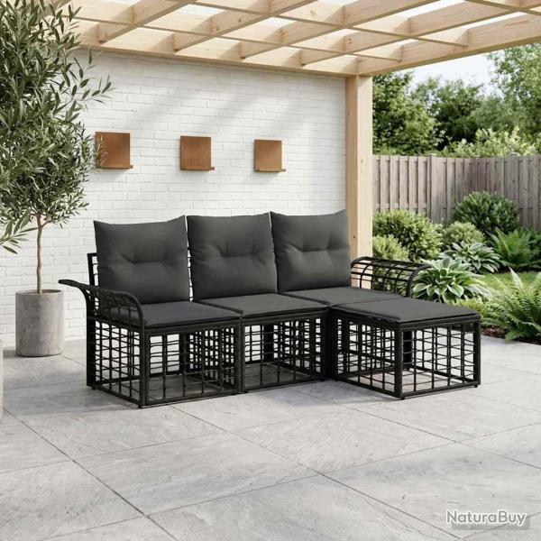 Ensemble de canap�s d'ext�rieur 4 pcs Noir et Gris fonc�