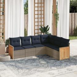 Ensemble de canap&eacute; de jardin 6 pcs avec coussins gris r&eacute;sine tress&eacute;e