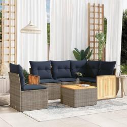 Ensemble de canap&eacute; de jardin 6 pcs avec coussins gris r&eacute;sine tress&eacute;e