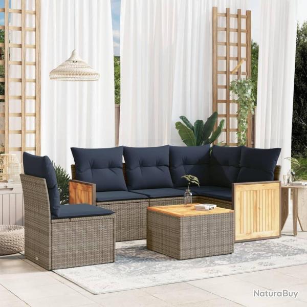 Ensemble de canap� de jardin 6 pcs avec coussins gris r�sine tress�e