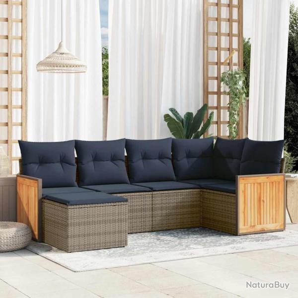 Ensemble de canap� de jardin 6 pcs avec coussins gris r�sine tress�e