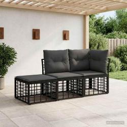Ensemble de canap&eacute;s d'ext&eacute;rieur 3 pcs Noir Polyester