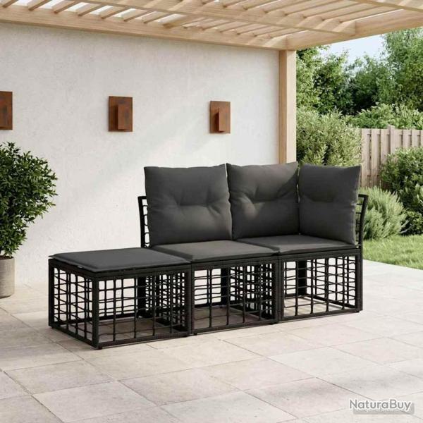 Ensemble de canap�s d'ext�rieur 3 pcs Noir Polyester