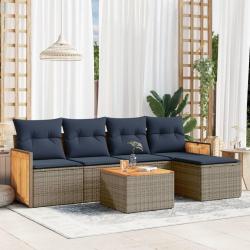 Ensemble de canap&eacute; de jardin 6 pcs avec coussins gris r&eacute;sine tress&eacute;e