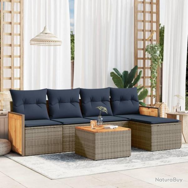 Ensemble de canap� de jardin 6 pcs avec coussins gris r�sine tress�e