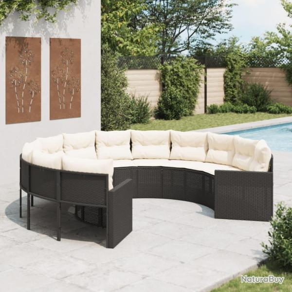 Canap� de jardin avec coussins rond noir r�sine tress�e