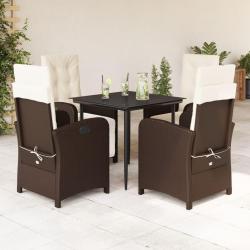 Ensemble &agrave; manger de jardin 5 pcs et coussins marron poly rotin