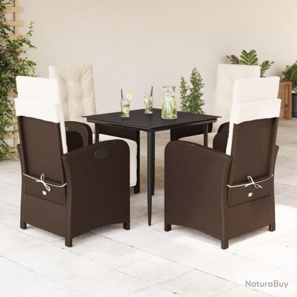 Ensemble � manger de jardin 5 pcs et coussins marron poly rotin