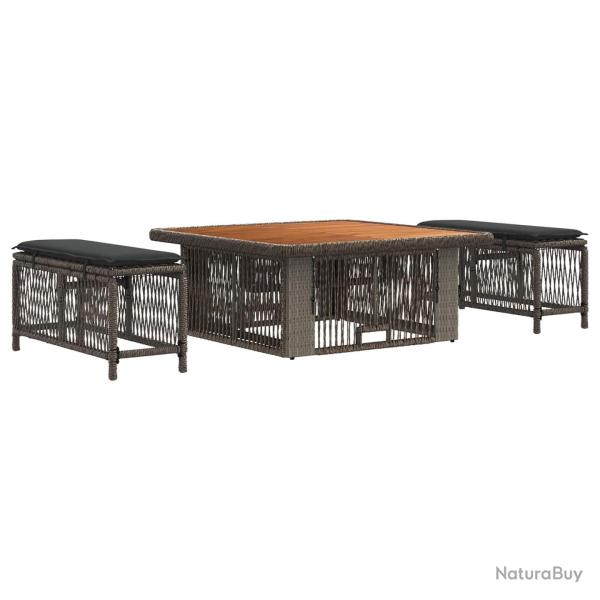 Ensemble de salle � manger pour jardin 3 pcs Gris et Gris fonc�