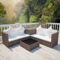 Salon de jardin 4 pcs avec coussins R&eacute;sine tress&eacute;e Marron