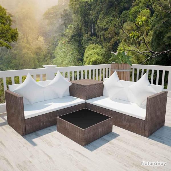 Salon de jardin 4 pcs avec coussins R�sine tress�e Marron