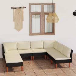 Salon de jardin 8 pcs avec coussins R&eacute;sine tress&eacute;e Noir