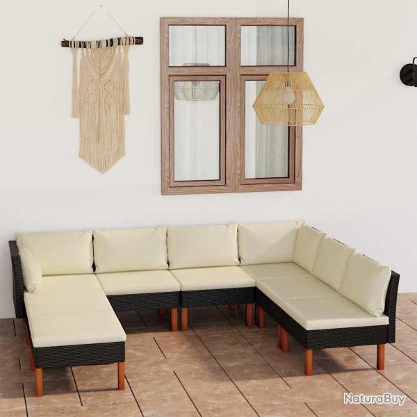 Salon de jardin 8 pcs avec coussins R�sine tress�e Noir