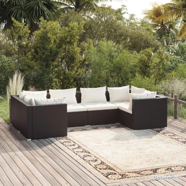 Salon de jardin 6 pcs avec coussins r�sine tress�e noir