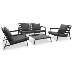 Salon de jardin 4 pcs avec coussins Aluminium Gris fonc&eacute;