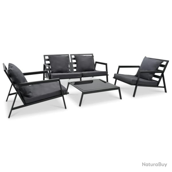 Salon de jardin 4 pcs avec coussins Aluminium Gris fonc�